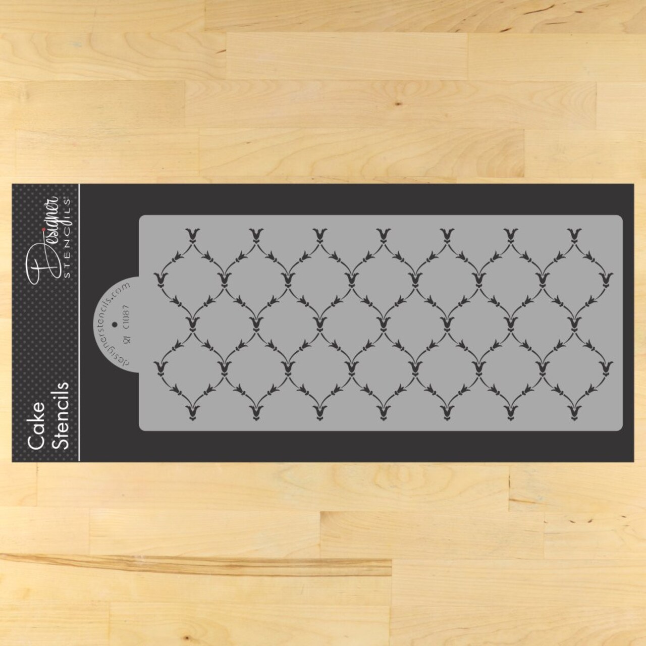 Victoria Scroll Cake Stencil Side | C1087 by Designer Stencils | Cake Decorating Tools | Baking Stencils for Royal Icing, Airbrush, Dusting Powder | Reusable Plastic Food Grade Stencil | Easy to Use